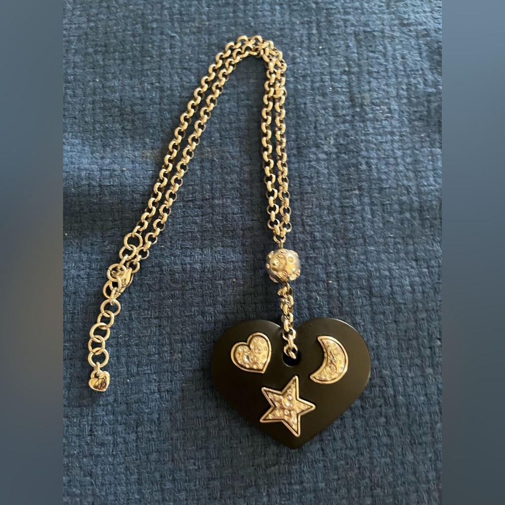 Brighton Silver Necklace with Black Heart Pendant and Crystal Accents